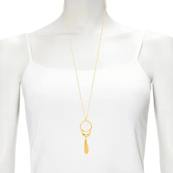 Sole Society Hammered 12k Gold-Plated Open Ring Pendant Necklace - Picture 8 of 10